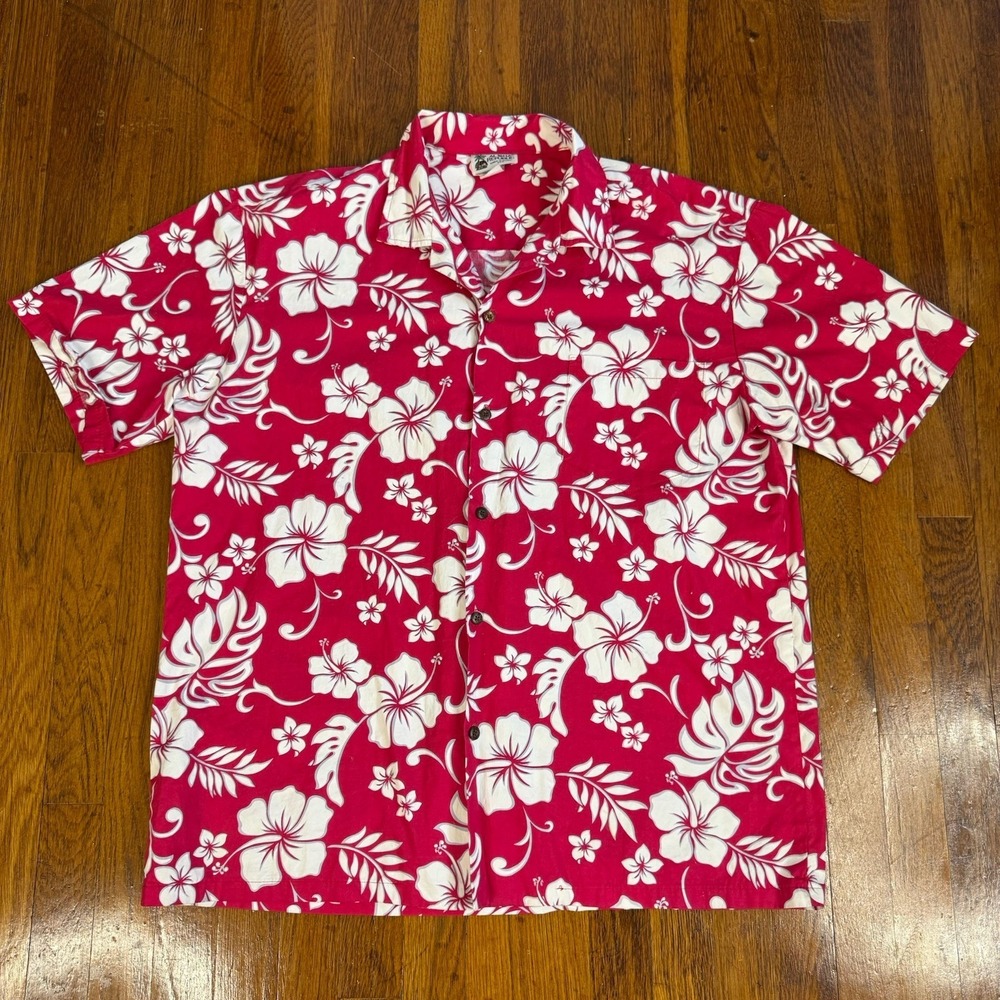 Men's Red And White Hawaiian Shirt Aloha Republic Size XL